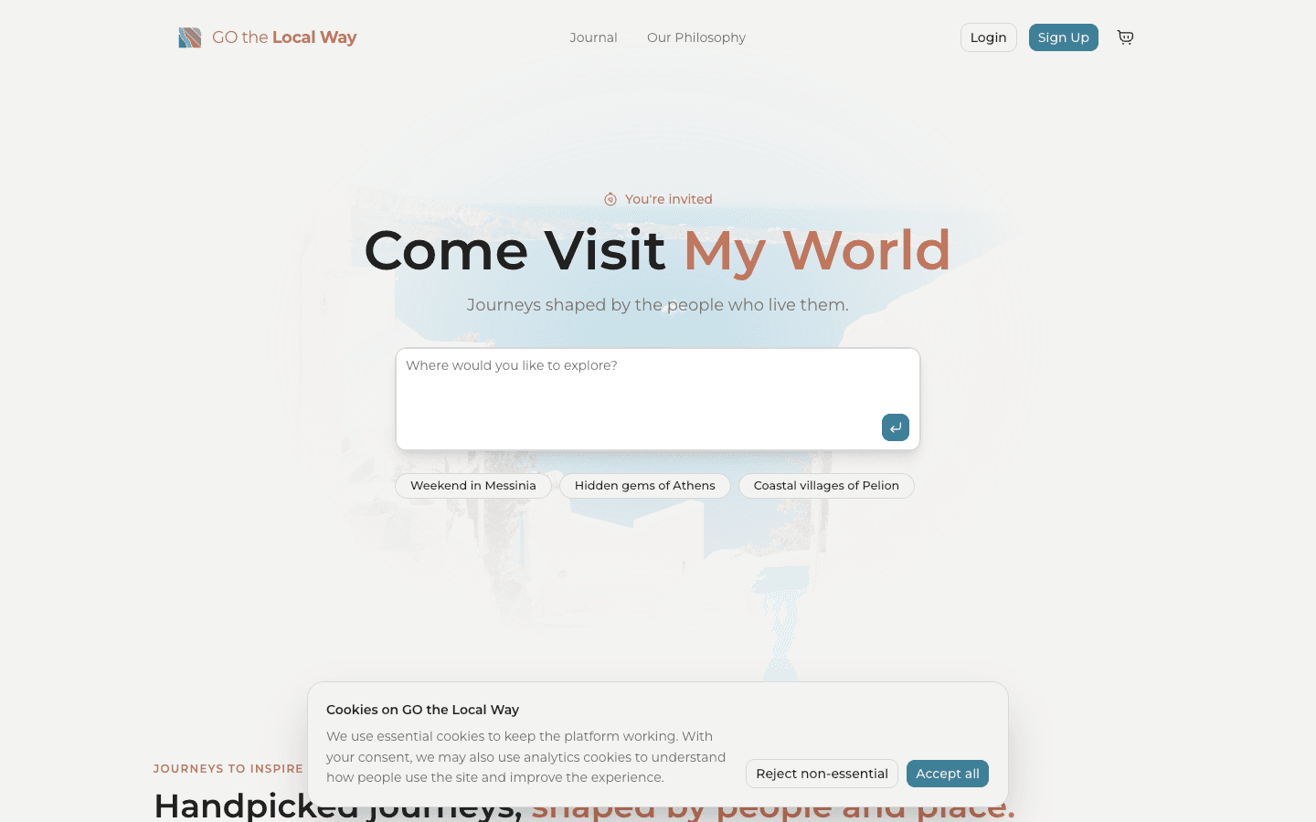 GoTheLocalWay — Live AI travel product. Chatbot, booking UX, and date-aware AI replies. Guests describe a trip, get local experience cards, and book.